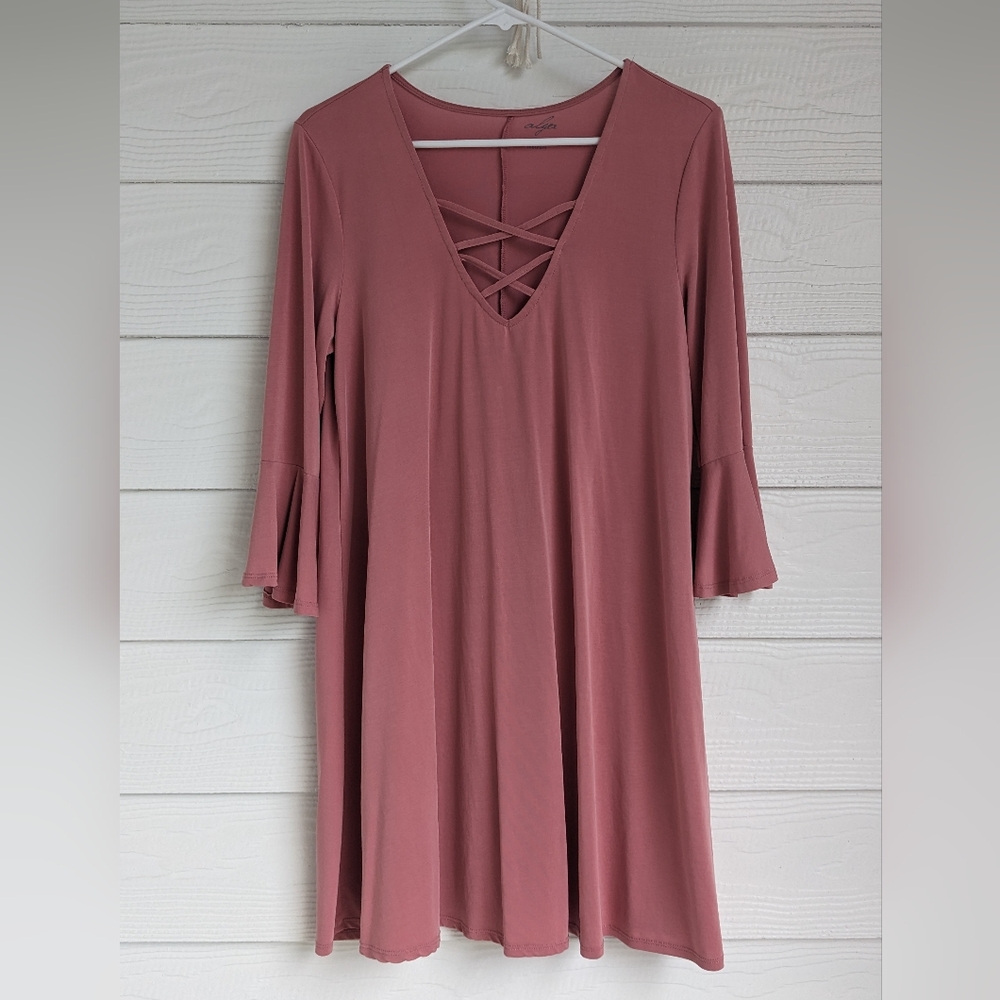 Pink Coral Pink Midi Dress long sleeve